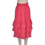 Two Piece Ruffle Layer Top And Skirt Red 1859