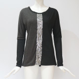 Sequin Applique Black Long Sleeve T Shirt 7424