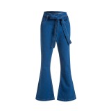 Flared Jean Pants With Belt 9016
