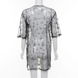 Women Glitter Star And Moon Sheer Shirt Dress 1733462