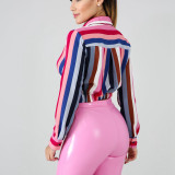 Front Knot Striped Women Blouse 4539