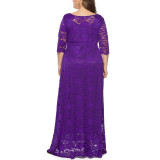 8 Colors Plus Size Wedding Lace Long Evening Dress 0092