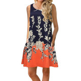 Sleeveless Floral Printed Swing T Shirt Dress 8604