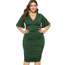 Plus Size Ruched Dress Green 1130