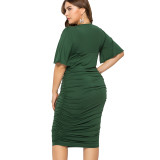 Plus Size Ruched Dress Green 1130