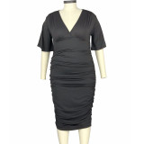 Plus Size Ruched Dress Black 1130