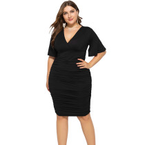 Plus Size Ruched Dress Black 1130