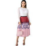 African Print Long Pleated Skirts 8137