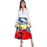 African Print Long Pleated Skirts 8137