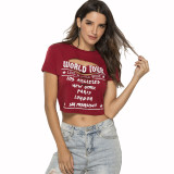 Letter Print Ripped Crop Top T Shirt 19189