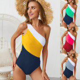 Color Block One Shoulder Swimsuit For Women 19005