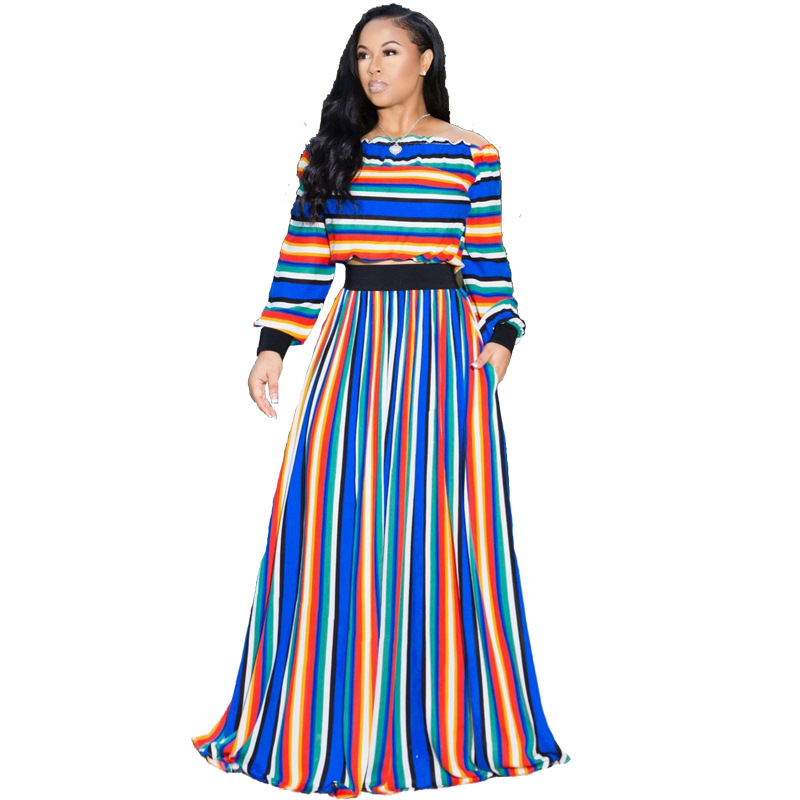 Striped Two Piece Maxi Skirt Set