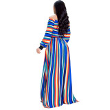 Striped Two Piece Maxi Skirt Set 8141