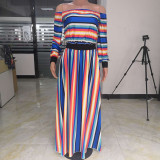 Striped Two Piece Maxi Skirt Set 8141