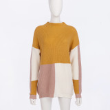 Color Block Loose Sweater For Women 3104