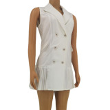 White Sleeveless Blazer Dress 8036