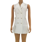 White Sleeveless Blazer Dress 8036