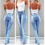 Slim Fit Bell Bottom Jeans With Slit Hem 655