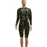 Camouflage Hoodie Jacekt and Shorts Set 6816