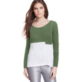 Color Block Long Sleeve T Shirt With Pocket 1842