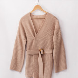 Women Cardigan Sweater With Sashes 3122