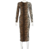 Leopard Print Long Sleeve Midi Dress 1734928