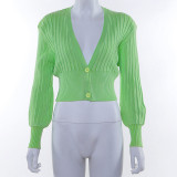 V Neck Crop Cardigan Sweater 1734508