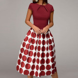 Vintage Polka Dot Stitching Party Dress Female 9152