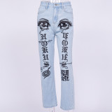 Streetwear Print Jeans Women 83297