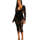 Long Sleeve Transparent Lace Dress 4076