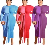 Long Sleeve Party Dress Big Size 19240P