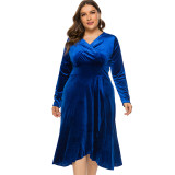 5 Colors Plus Size Long Sleeve Velvet Maxi Dress 0136