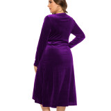 5 Colors Plus Size Long Sleeve Velvet Maxi Dress 0136