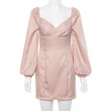 Pink Puff Sleeve Bodycon Dress 1734258