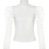 Mesh Puff Sleeve High Neck Party Blouse Tops 1734168