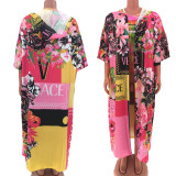 Floral Print Long Kimono Cardigan With Hood 8046