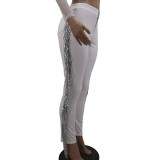 Sequined Fringe White Pants For Women 8151