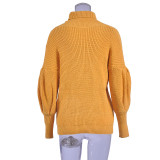4 Colors Lantern Sleeve High Neck Sweaters 3039