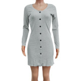 Long Sleeve Button Up Ribbed Dress 2464