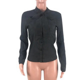 Bow Tie Denim Button Shirt 5161