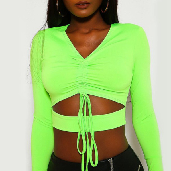 Cut out Knotted Crop Top Long Sleeve 1733182