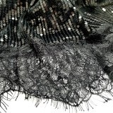 Lace Panel Sequined Black Dress Elegant 3301