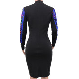 Long Sleeve Sequin Dress For Mature Women 8181