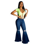 Bootcut Flared Jeans With Knee Hole 0340