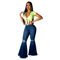 Bootcut Flared Jeans With Knee Hole 0340