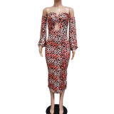Bodycon Leopard Print Dress Long Sleeve 2489
