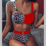 3 Colors Leopard Print Color Block Bikinis B01