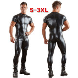 Men Leather Short Sleeve Jumpsuit 6001