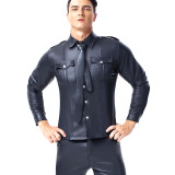 Sexy Leather Long Sleeve Men Tops Shirt 6023