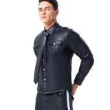 Sexy Leather Long Sleeve Men Tops Shirt 6023